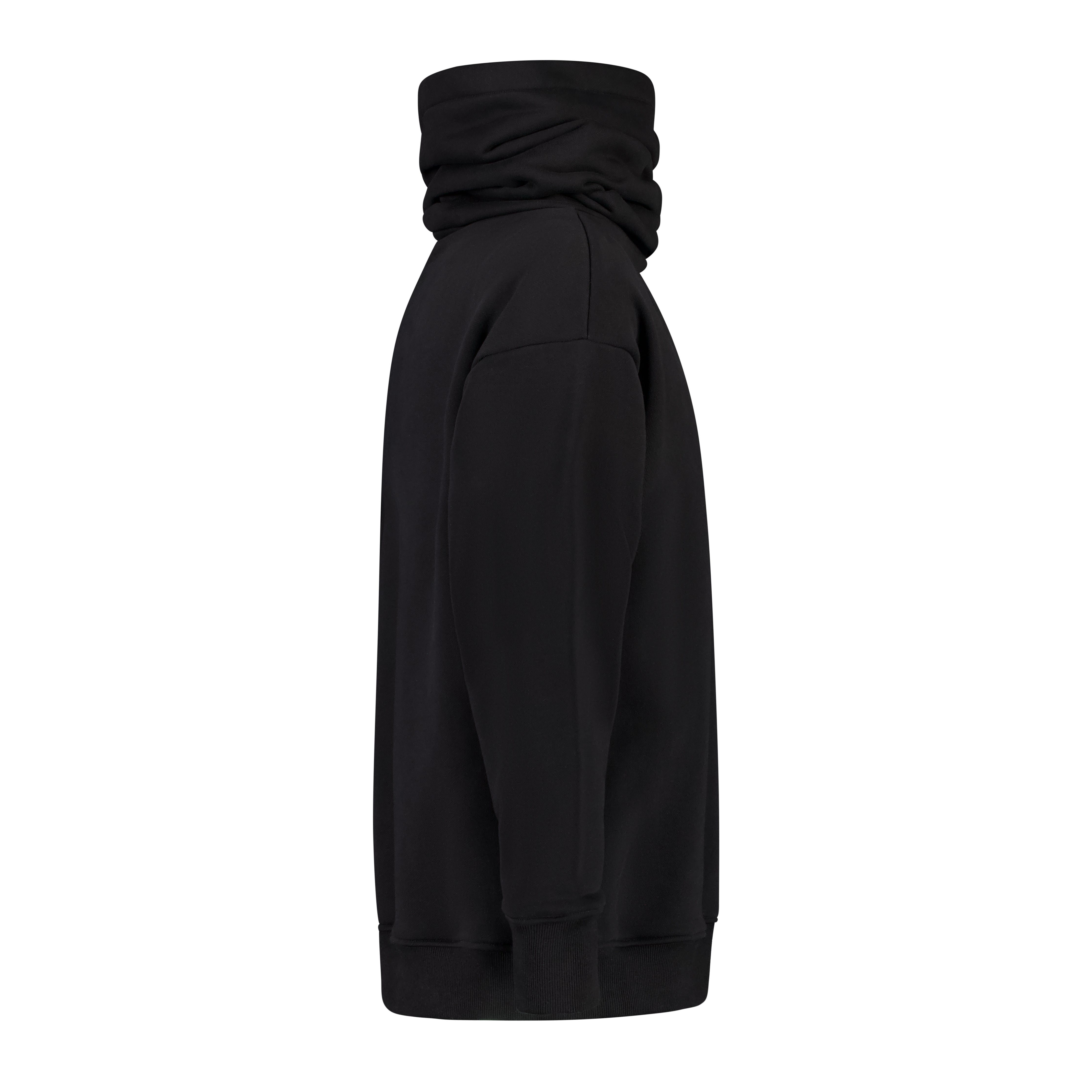 Side view of Urbane Noir ONE oversized sweatshirt showing relaxed fit and premium cotton