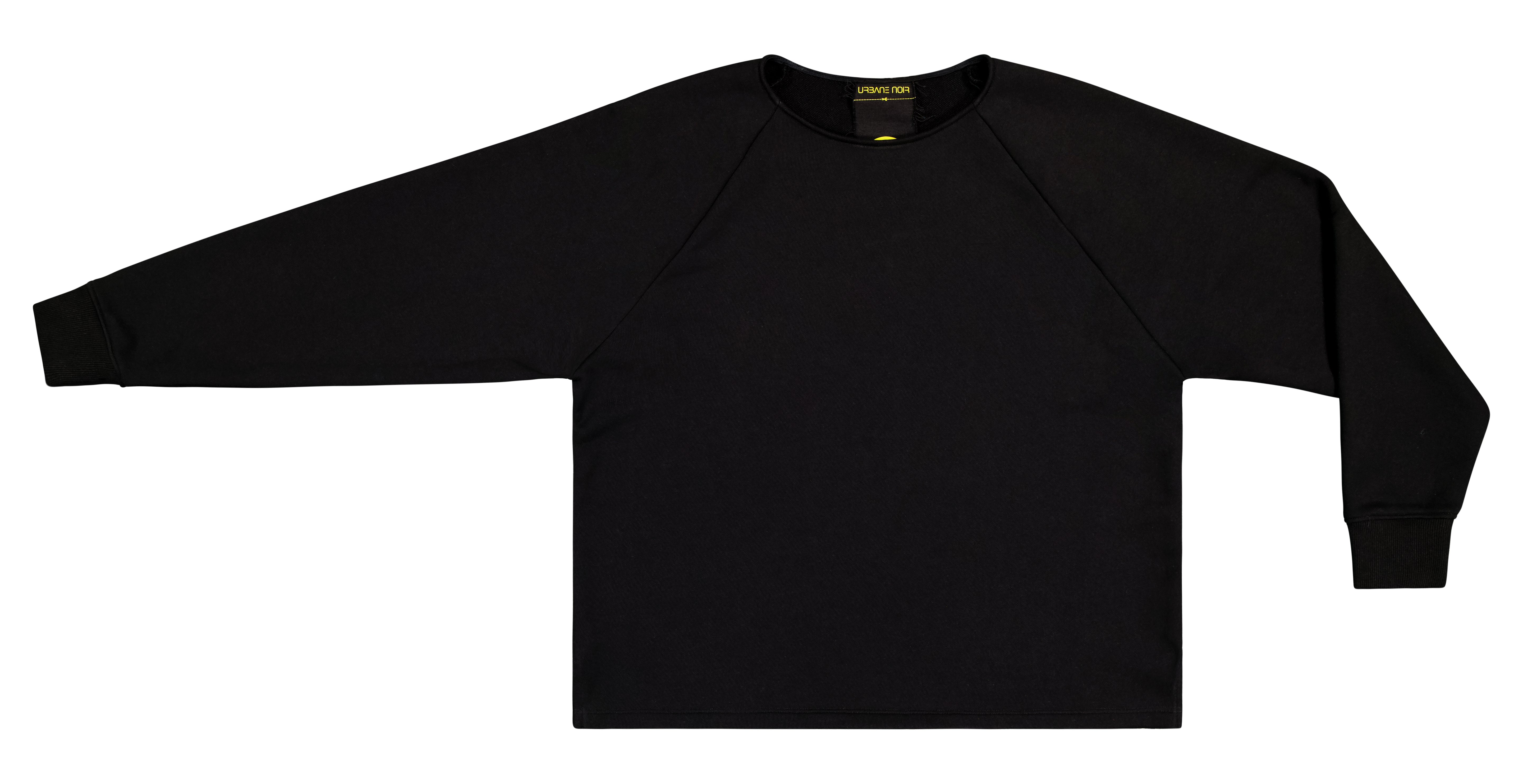 Close-up of Urbane Noir ONE black sweatshirt fabric – heavyweight premium cotton